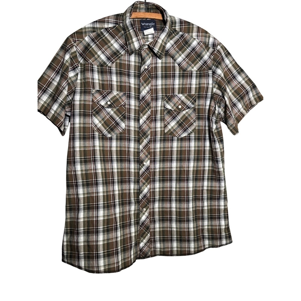 Wrangler Western Shirts Mens XLT Plaid Pearl Snap Short Sleeve Rodeo Cowboy work